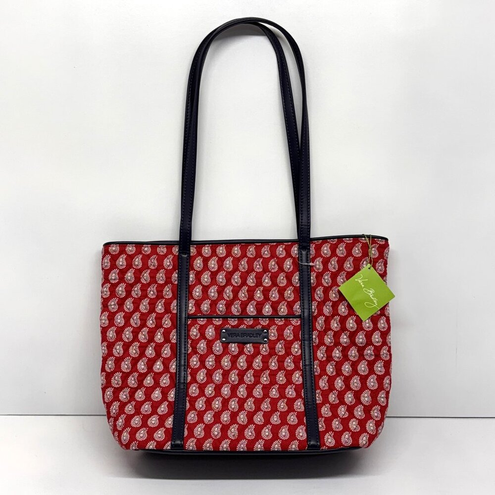 Vera Bradley NWT Petite Red Bandana Paisley Trimmed Blue Tote Large Size New